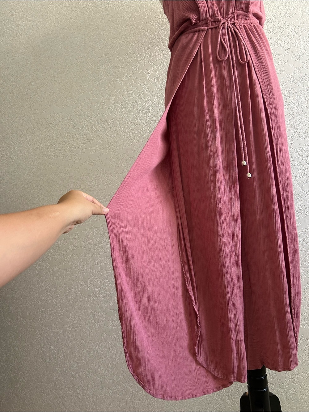 Ava Sky Fighting Eel Dusty Pink Rose Side Slit Wide Leg Wrap Around Jumpsuit - Picture 4 of 8